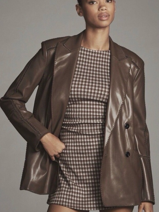 Anthropologie Jackets & Blazers - NWT Anthropologie Faux Leather Crochet Stitch Blazer Brown XXS